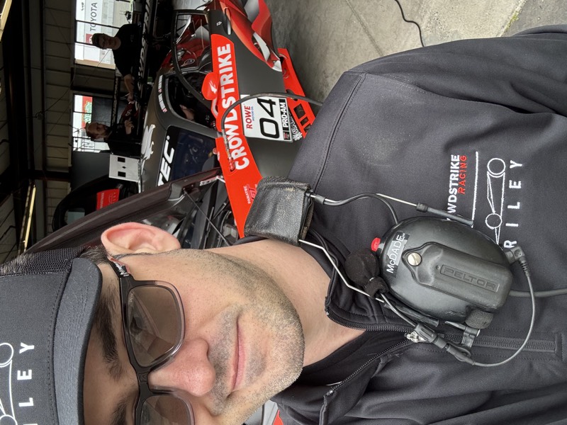 Peter in pit lane with CrowdStrike Racing headset